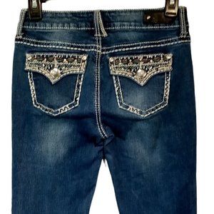 ANTIQUE RIVET JEANS  sz 25 Low-Rise Skinny Metallic Rhinestone Embellished  GUC